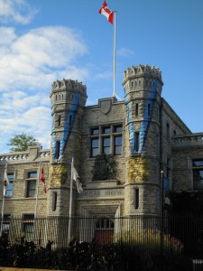 The Sussex Drive façade of the Royal Canadian Mint in Ottawa, Ontario, Canada. Olympic medals are depicted on the building as the Royal Canadian Mint crafted the medals for the Vancouver 2010 Olympic and Paralympic Winter Games.