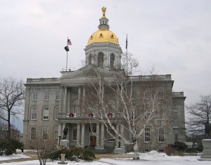 Photograph of Concord, New Hampshire state house. The building was built by Stuart J. Park from granite quarried from Concord, New Hampshire. Construction began 1816 and was completed in 1819.